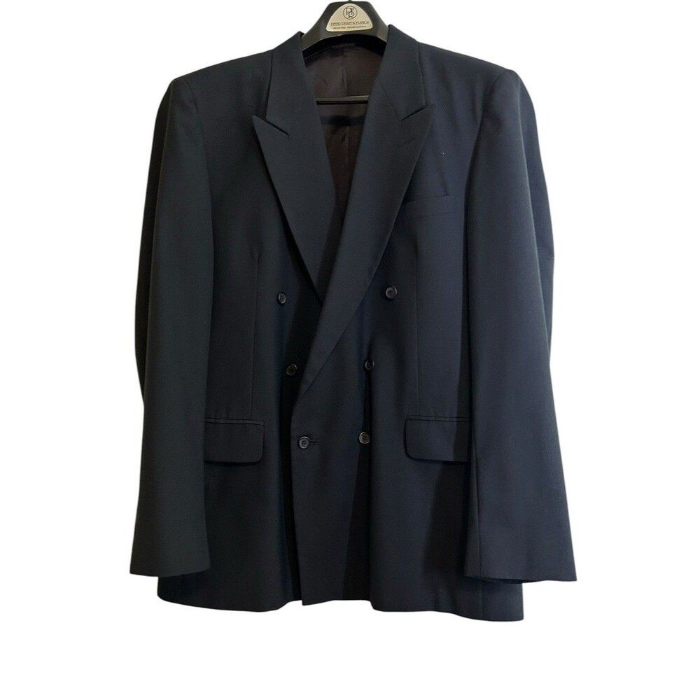 Vintage Double Breasted Blazer All Season Wool Men's 46XT Navy Dark Academia